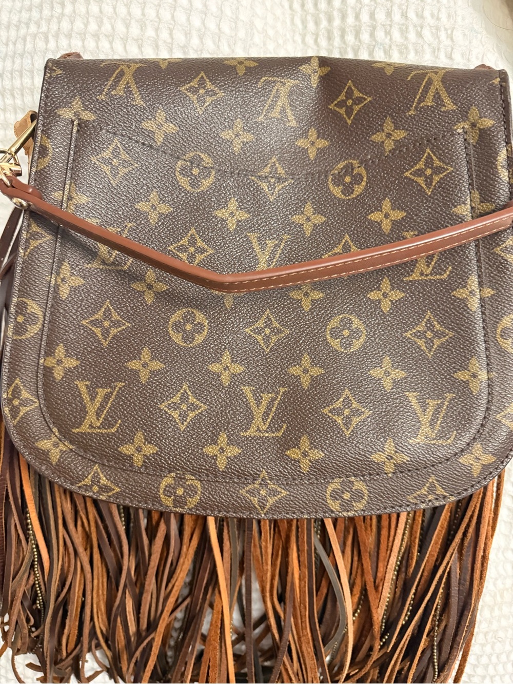 Louis Vuitton -Upcycled Brown Monogram Fringe Leather Bag with Agate Charm - Picture 5 of 7